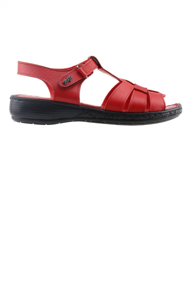 Muya 971593013 Gunluk Deri Anatomik Bayan Sandalet Terlik Kirmizi Sefamerve