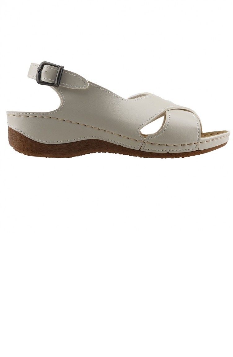 Muya 972012133 Gunluk Anatomik Dikisli Bayan Sandalet Terlik Krem Sefamerve