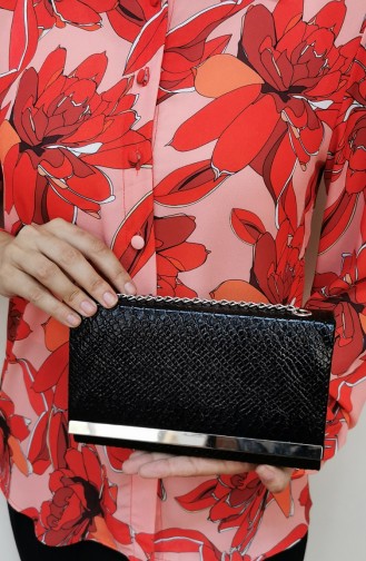 Bayan Clutch Portföy Kroko Çanta 506112-201 Siyah