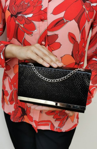 Bayan Clutch Portföy Kroko Çanta 506112-201 Siyah