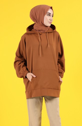 Kapüşonlu Sweatshirt 2344-06 Kahverengi
