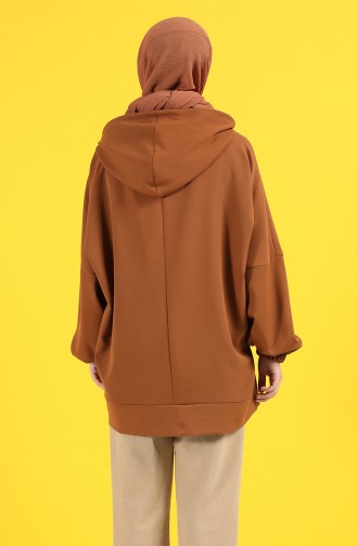 Kapüşonlu Sweatshirt 2344-06 Kahverengi