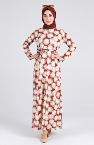 Ziegelrot Hijab Kleider 1008-01