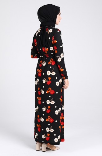 Patterned Belted Dress 1011-01 Black 1011-01