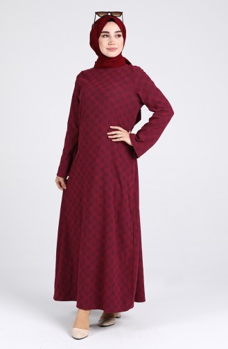 Desenli Elbise 1413-03 Bordo