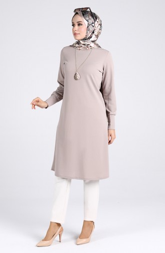 Kolyeli Uzun Tunik 3047-12 Vizon
