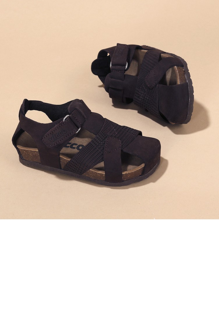 Vicco 90520y086 Adonis Hakiki Deri Erkek Cocuk Spor Sandalet Ayakkabi Kahverengi Sefamerve