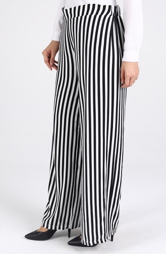 Beli Lastikli Bol Paça Pantolon 1004-01 Siyah Beyaz