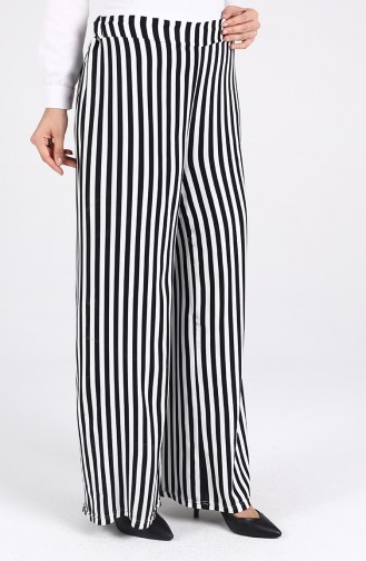 Beli Lastikli Bol Paça Pantolon 1004-01 Siyah Beyaz