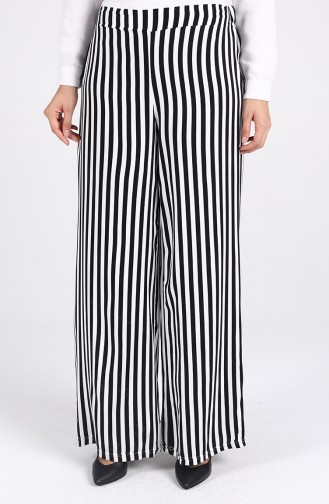 Beli Lastikli Bol Paça Pantolon 1004-01 Siyah Beyaz