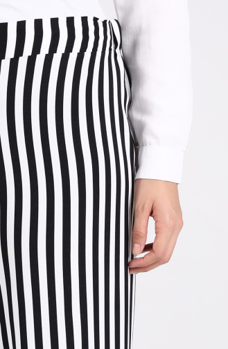 Beli Lastikli Bol Paça Pantolon 1004-01 Siyah Beyaz