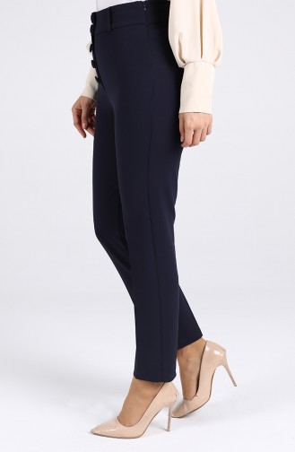 Buttoned Straight-leg Trousers 3166-02 Navy Blue 3166-02