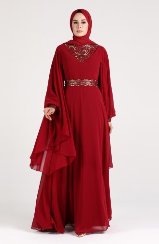 Weinrot Hijab-Abendkleider 6004-01