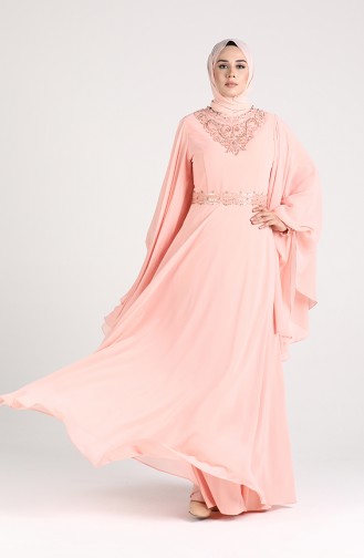 Lachsrosa Hijab-Abendkleider 6004-02