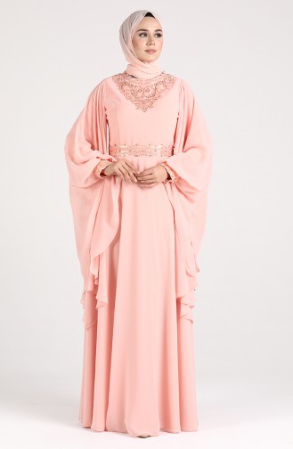 Lachsrosa Hijab-Abendkleider 6004-02