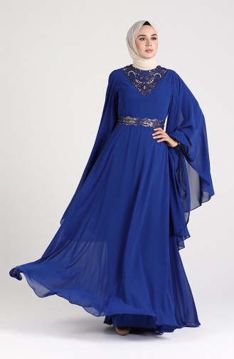 Beaded Embroidered Evening Dress 6004-04 Saxe Blue 6004-04