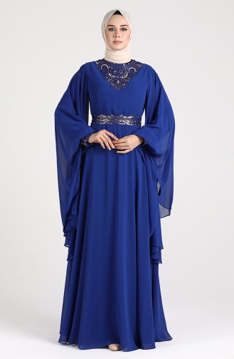Beaded Embroidered Evening Dress 6004-04 Saxe Blue 6004-04