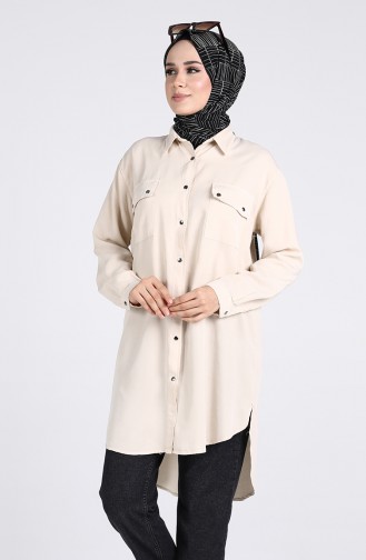 Cepli Asimetrik Tunik 1079-04 Krem