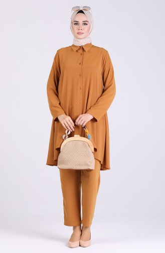 Asymmetrical Tunic and Pants Two-Piece 1052-01 Mustard 1052-01