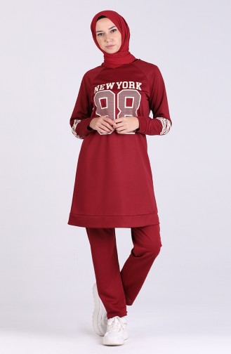 Baskılı Tunik Pantolon İkili Takım 1041-03 Bordo