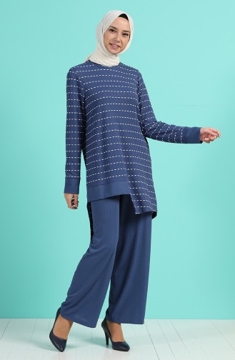 Asimetrik Tunik Pantolon İkili Takım 5001-01 İndigo