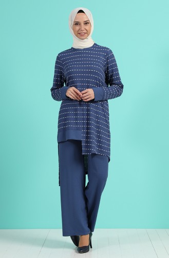 Asimetrik Tunik Pantolon İkili Takım 5001-01 İndigo