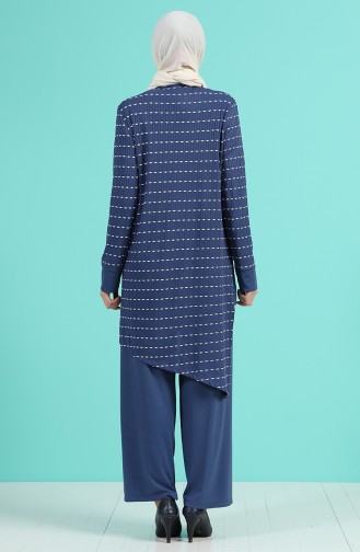 Asimetrik Tunik Pantolon İkili Takım 5001-01 İndigo