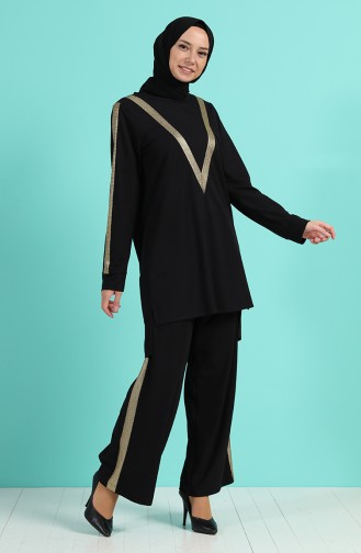 Striped Tunic Trousers Double Suit 5010-01 Black 5010-01