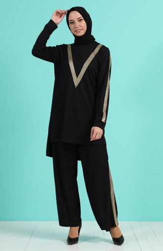 Striped Tunic Trousers Double Suit 5010-01 Black 5010-01