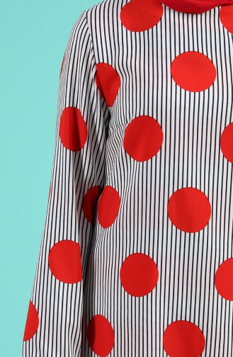 Desenli Tunik Pantolon İkili Takım 1008-02 Kırmızı