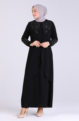 Plus Size Stone Printed Evening Dress 2021-02 Black 2021-02