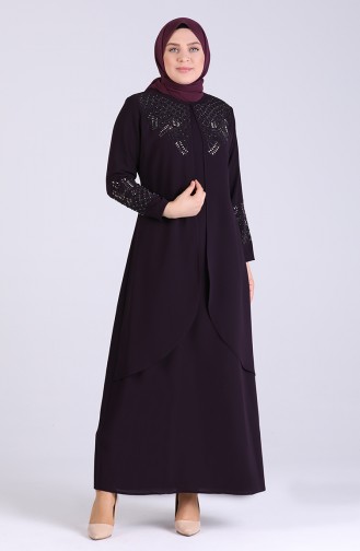 Plus Size Stone Printed Evening Dress 2021-04 Purple 2021-04