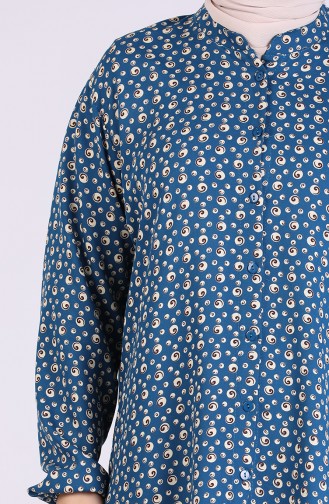 Büyük Beden Desenli Gömlek 1060-01 Mavi