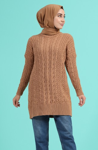 Triko Örgü Desenli Kazak 0601-07 Camel