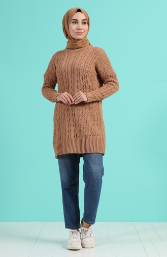 Triko Örgü Desenli Kazak 0601-07 Camel