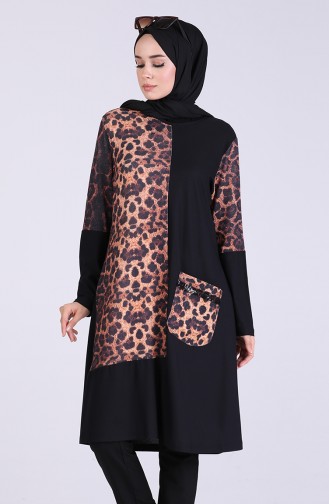 Leopar Desenli Tunik 4562A-02 Siyah Kahverengi