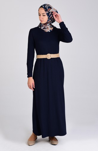 Belted Dress 6008-01 Navy Blue 6008-01