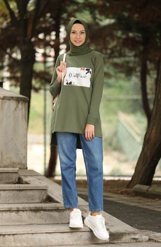 İki İplik Baskılı Tunik 9669-02 Haki