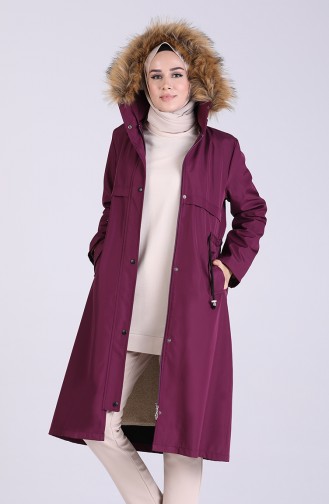 Hooded Fur Coat 0504-06 Damson 0504-06