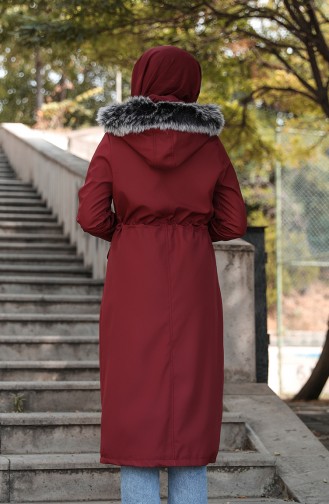 Hooded Fur Coat 6090-03 Burgundy 6090-03