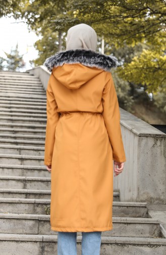 Hooded Fur Coat 6090-05 Mustard 6090-05