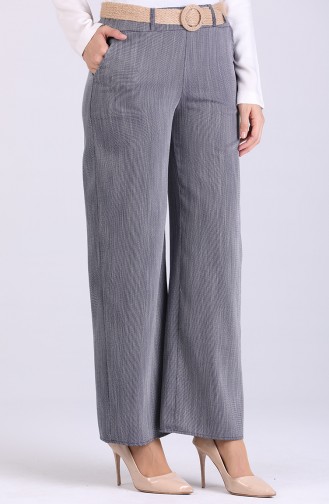 Belted Linen Trousers 7067-04 Navy Blue 7067-04