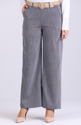 Belted Linen Trousers 7067-04 Navy Blue 7067-04