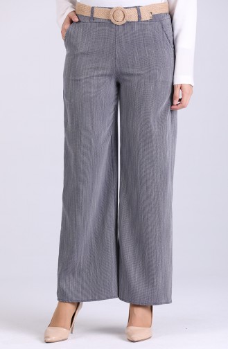 Kemerli Keten Pantolon 7067-04 Lacivert