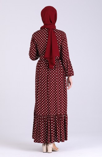 Kolu Lastikli Puantiyeli Elbise 4554-02 Bordo