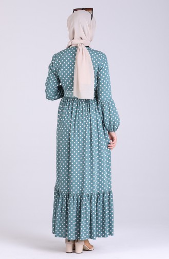 Elastic Sleeve Polka Dot Dress 4554-03 Sea Green 4554-03