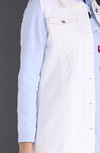 Düğmeli Kot Yelek 3535-01 Beyaz