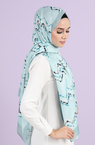 Zigzag Desenli Pamuk Şal 81005-01 Mint Yeşili