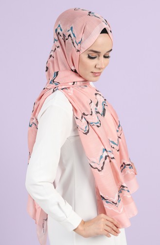 Zigzag Desenli Pamuk Şal 81005-14 Somon