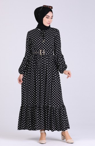 Elastic Sleeve Polka Dot Dress 4554-07 Black 4554-07